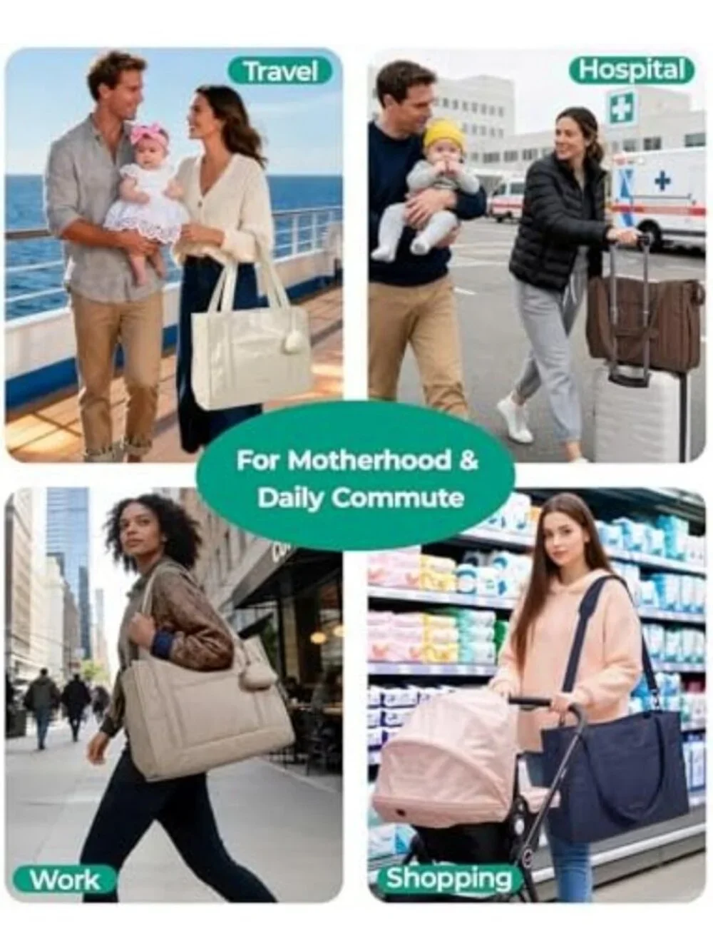 Lightweight Puffer Diaper Bag Tote for Baby, Travel & Work - Stylish